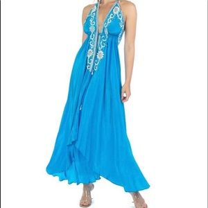 long maxi blue embellished dress